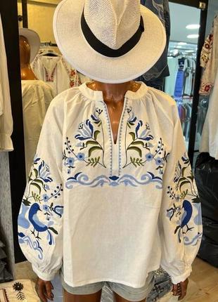Біла вишита сорочка 💕 жіноча вишиванка 💕 вишита блуза з об’ємними рукавами 💕