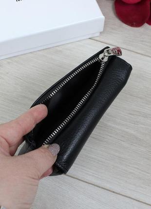 Женский стильный и качественный кошелек из натуральной кожи черный6 фото