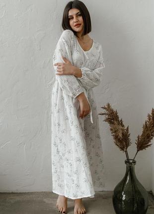 Ніжна тонка та натуральна сукня з мусліну в квіти плаття міді довге бавовна муслінова платье