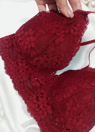 Розкішний бюстгальтер без кісточок мереживний бралетт бюстьє темно червоного кольору h&m