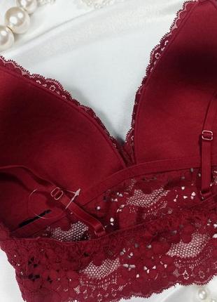 Розкішний бюстгальтер без кісточок мереживний бралетт бюстьє темно червоного кольору h&m