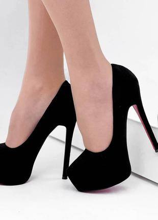 Женские велюровые туфли на высоком каблуке star 0040 черные