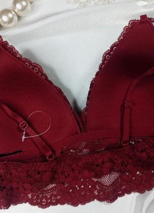 Розкішний бюстгальтер без кісточок мереживний бралетт бюстьє темно червоного кольору h&m
