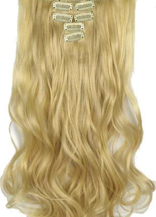 Тресси накладне термо волосся для нарощування на заколках набір з 7-ми пасм хвилясті колір блонд 613a