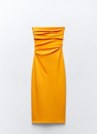 Сукня міді бандо з відкритими плечима zara зара6 фото