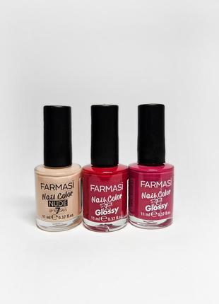 Набор 3 шт. лак для ногтей фармаси farmasi nude & glossy nail color персиковый, малиновый, красный2 фото