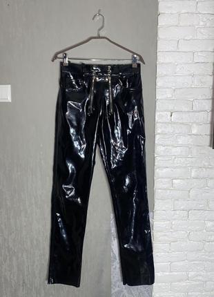 Винтажные лакированные брюки брюки брюки из лакированные кожи готика винтаж fashionworld, m