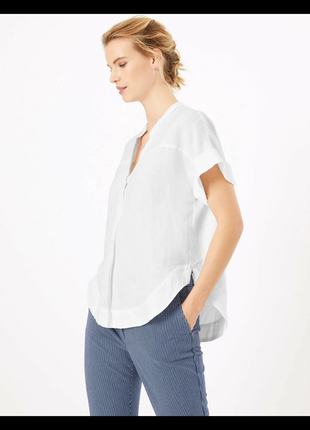 Сорочка короткий рукав блузка з чистого льону з v-подібним вирізом marks and spencer1 фото