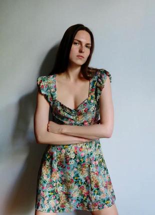 Атласна сатинова сукня в квітковий принт нова колекція zara платье сарафан атласное сатиновое новая коллекция5 фото