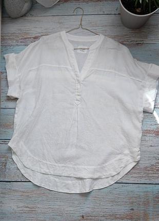 Сорочка короткий рукав блузка з чистого льону з v-подібним вирізом marks and spencer2 фото