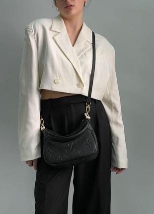 Багетна жіноча сумка луі віттон жіноча сумочка багет louis vuitton брендова чорна сумка з  довгим ремінцем3 фото
