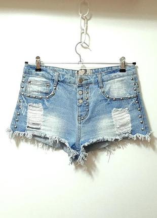 Boohoo denim брендовые мини шорты голубые летние джинсовые котоновые короткие женские 46 48