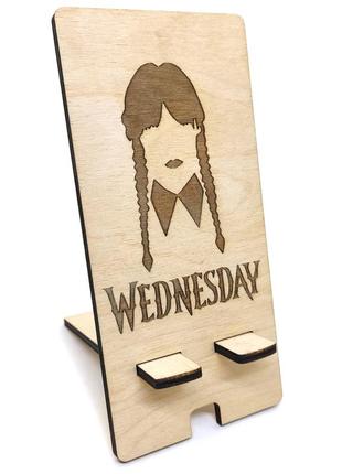 Дерев'яна підставка для телефону "wednesday" (венздей) №2 17.5х8.5 см