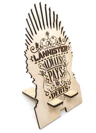 Подставка держатель для телефона игра престолов "ланнистеры всегда платят свои долги" 9.5х17.5 см на стол