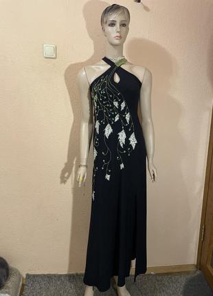 Вечірня чорна довга сукня на випускний з розрізом2 фото