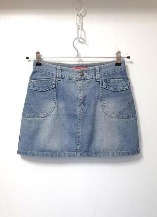 Free style стильная джинсовая юбка синяя мини прямая женская 44 46