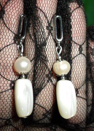 Ніжні та жіночні сережки з натурального перламутру та прісноводних перлин, натуральний камінь, перли, перламутр, handmade