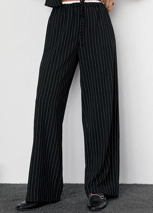 Женские брюки в полоску с резинкой на талии - черный цвет, l (есть размеры)5 фото