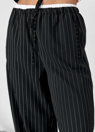 Женские брюки в полоску с резинкой на талии - черный цвет, l (есть размеры)4 фото