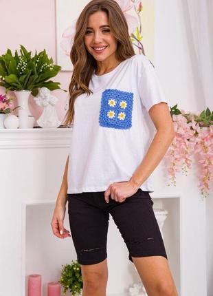 Жіноча футболка вільного крою, колір біло-синій, 117r623