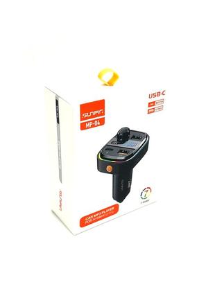 Fm модулятор sunpin mp-04 bluetooth + зарядка fast charger + type c pd rgb черный