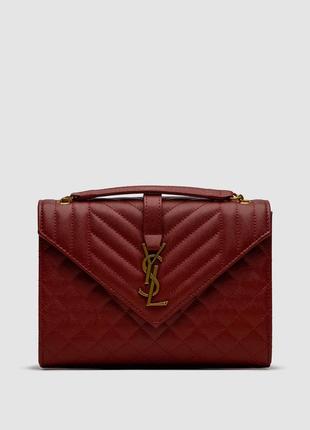 💎 yves saint laurent envelope medium in quilted grain de poudre embossed leather burgundy