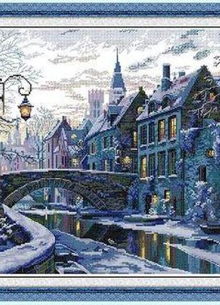 Набор для вышивания по нанесённой на канву схеме "winter evening". aida 14ct printed 54*43 см
