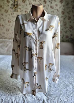 Женская рубашка атласная блузка  с длинным рукавом zara  принт леопарды3 фото