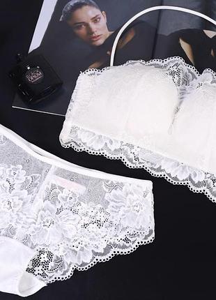Білий мереживний комплект жіночої еротичної білизни  victoria’s secret vs