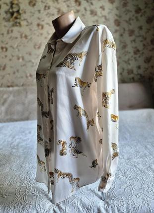 Женская рубашка атласная блузка  с длинным рукавом zara  принт леопарды4 фото