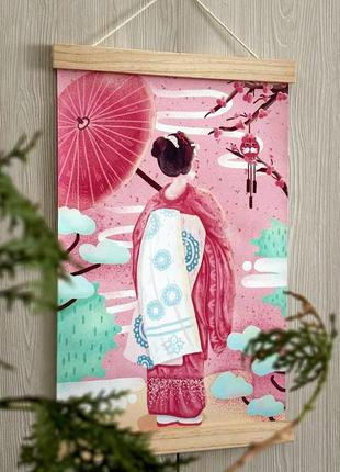 Декоративный настенный гобелен японская гейша