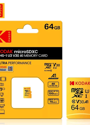 Картка пам'яті kodak 64 gb microsd 10 клас флешка мікрод