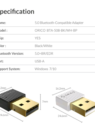 Bluetooth адаптер 5.0 orico usb для пк, ноутбука2 фото