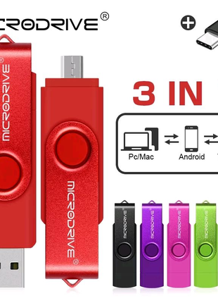 Універсальна флешка 32 gb microusb type c usb для пк і смартфона