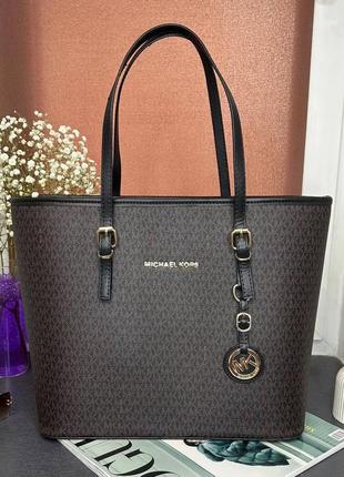 Женская вместительная сумка mk коричневая с черным 40*29 см