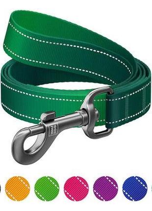 Повідець для собак нейлоновий waudog nylon mono світловідбивний, зелений, розмір s (15 мм), довжина 122 см