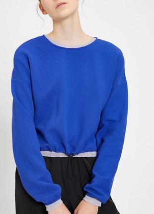 Укороченный хлопковый свитшот в рубчик на кулиске турция