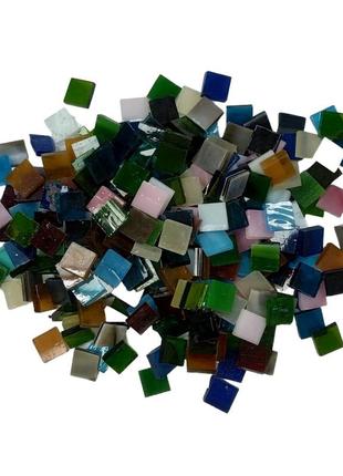 Набір шматочків мозаїки слюда форма квадрат 200 грам 1*1 см 280 штук колір мікс холодний