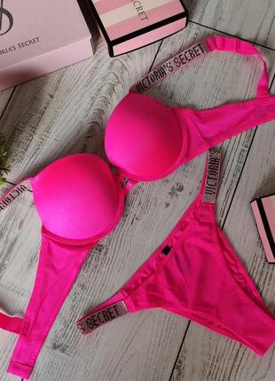 Яскравий купальник victoria`s secret зі стразами у неонових кольорах, купальник вікторія сикрет стрази з пуш-ап