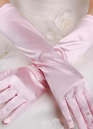 Рукавички атласні, святкові жіночі рукавички. рожевий колір.