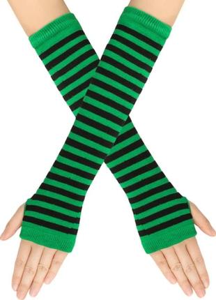 Мітенки теплі, довгі мітенки, рукавички без пальців. зелений з чорним колір. розмір універсальний.