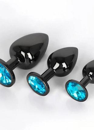 Анальная пробка металл черная s + мешочек