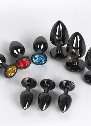 Анальная пробка металл черная s + мешочек