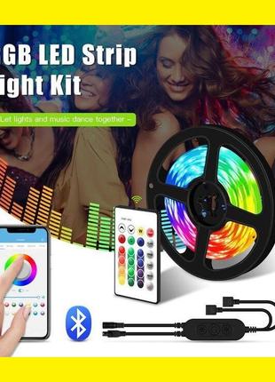 Светодиодная лента 5v usb led 5050 bluetooth rgb комплект 5 метров, разноцветная (управление через телефон)