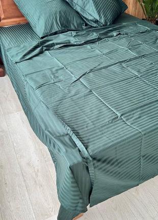 Страйп сатин, комплект постельного белья, изумрудный3 фото
