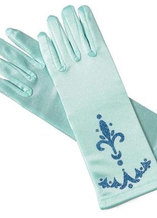 Дитячі святкові рукавички крижане серце, блакитні атласні святкові рукавички. на 3-7 років . 24 см