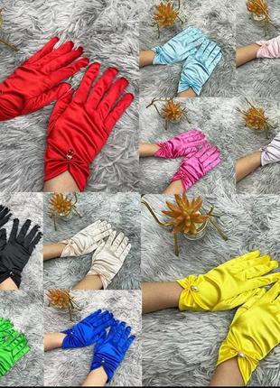 Атласные перчатки, женские праздничные перчатки с жемчуженкой. розовый цвет.3 фото