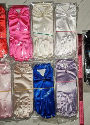 Атласные перчатки, женские праздничные перчатки с жемчуженкой. розовый цвет.2 фото