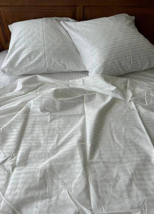 Страйп сатин, комплект постельного белья, белый5 фото