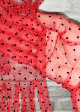 Жіночі фатинові рукавички в горошок. колір червоний з чорним горошком.8 фото